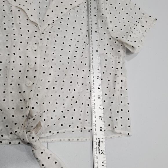 ModCloth Shirt Womens Medium White Black Polka Dot Button Sheer Tie Front Blouse - Picture 5 of 9